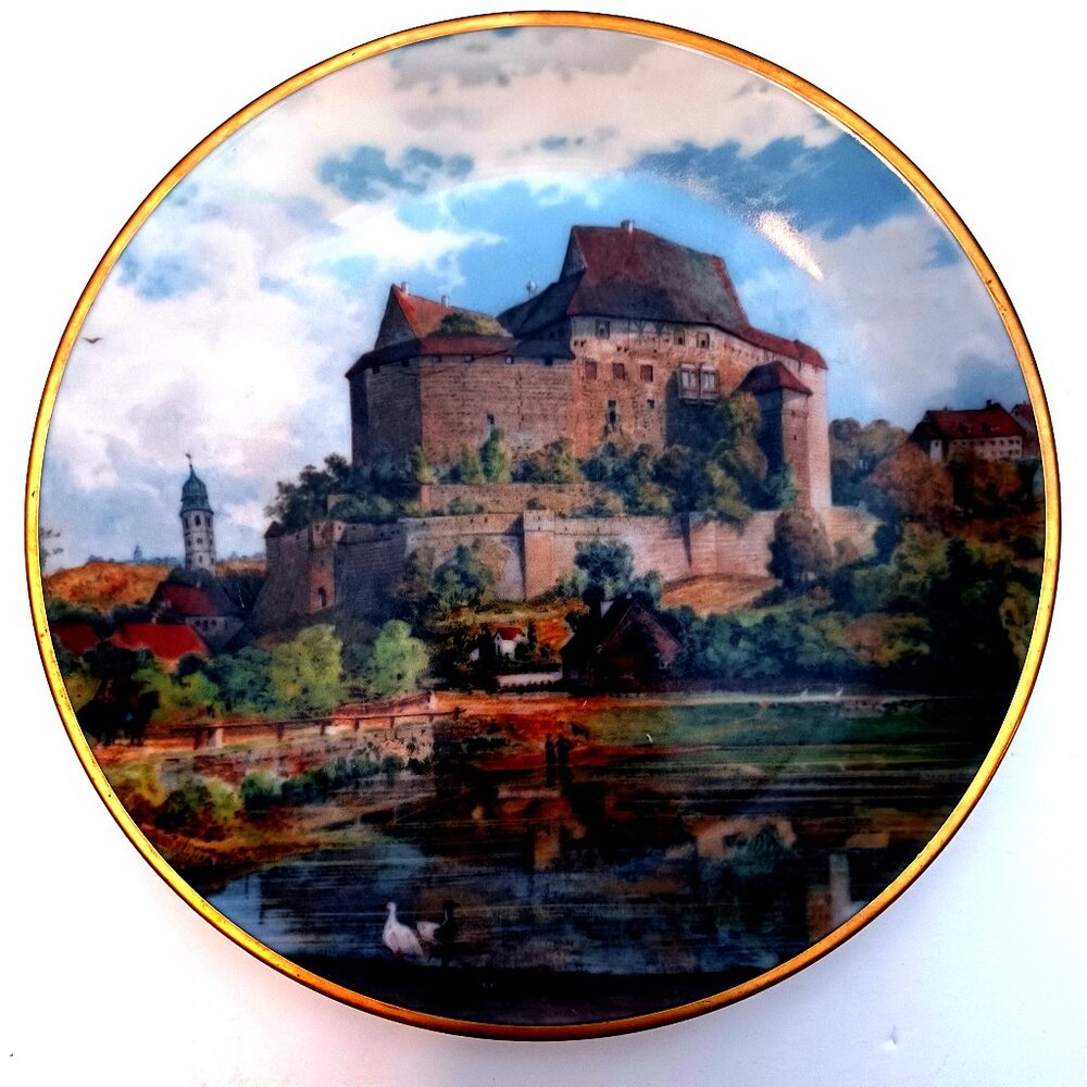 Vtg Old Bavarian Castle Porcelain Wall Plate 7.5" Made in West Germany 60s-70s